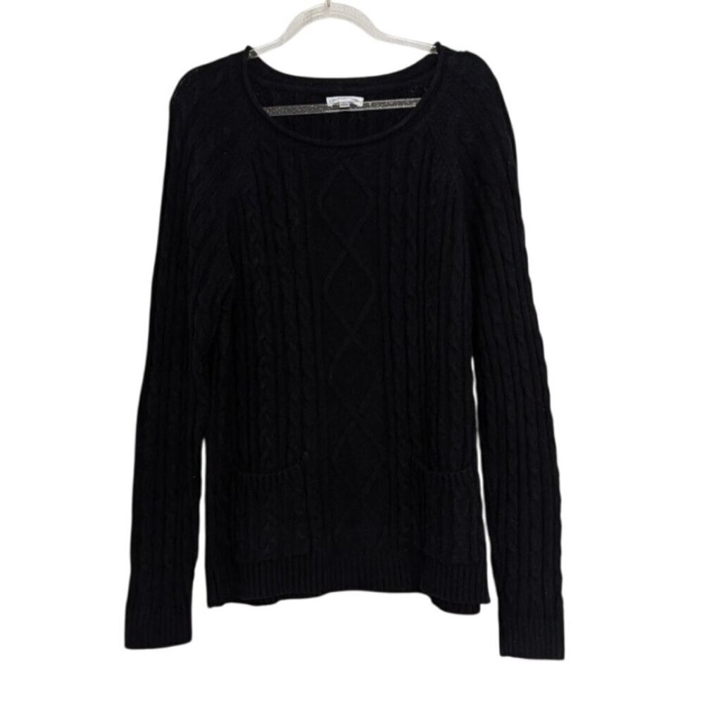 Croft & Barrow Cable Knit Sweater Womens Size Large Black Pockets Pullover